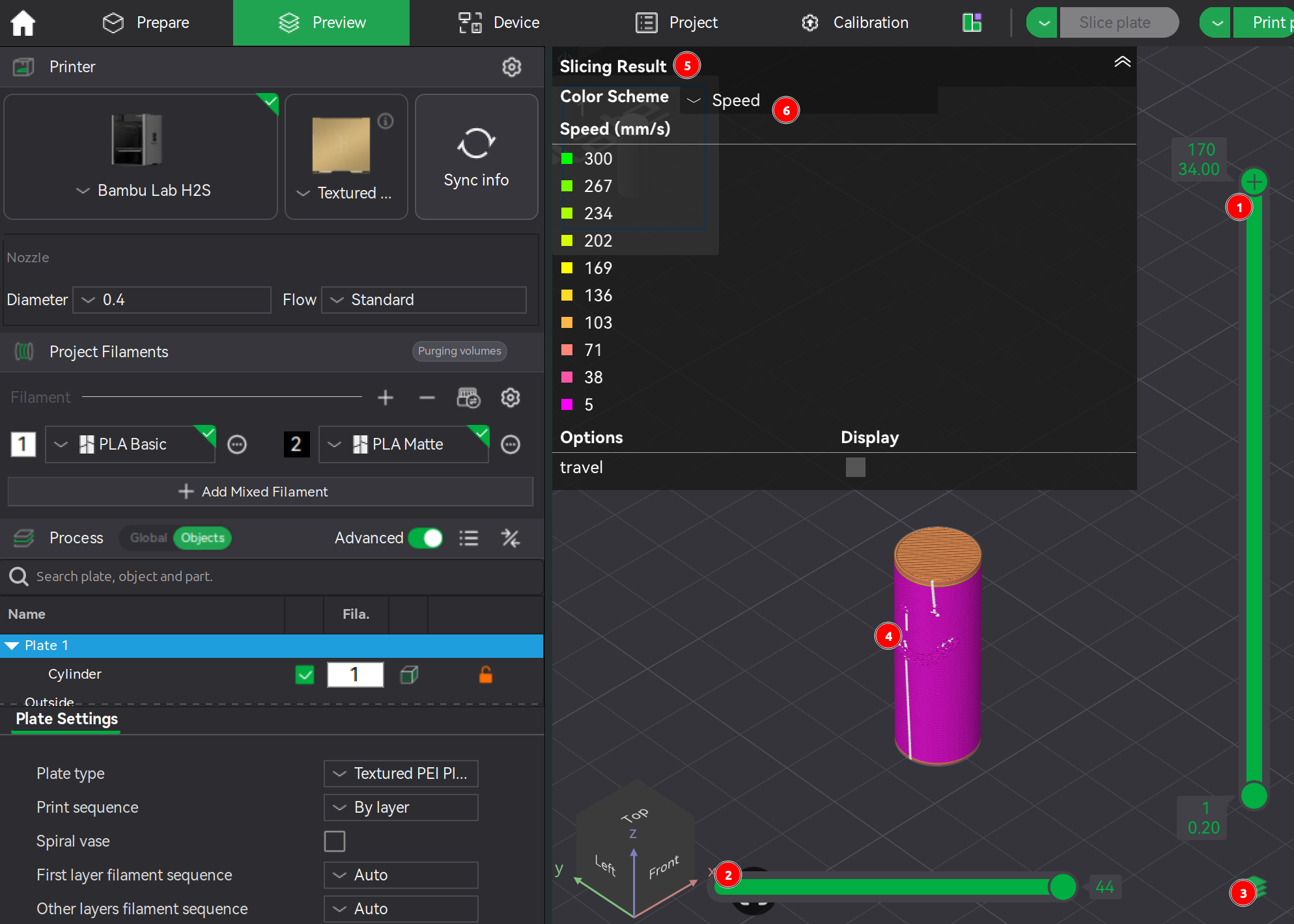 Bambu Studio Preview screen slicer example